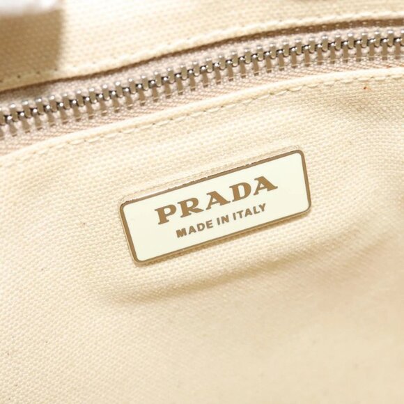 PRADA 2way Hand Bag Canvas Leather Beige Silver Auth - Picture 14 of 16